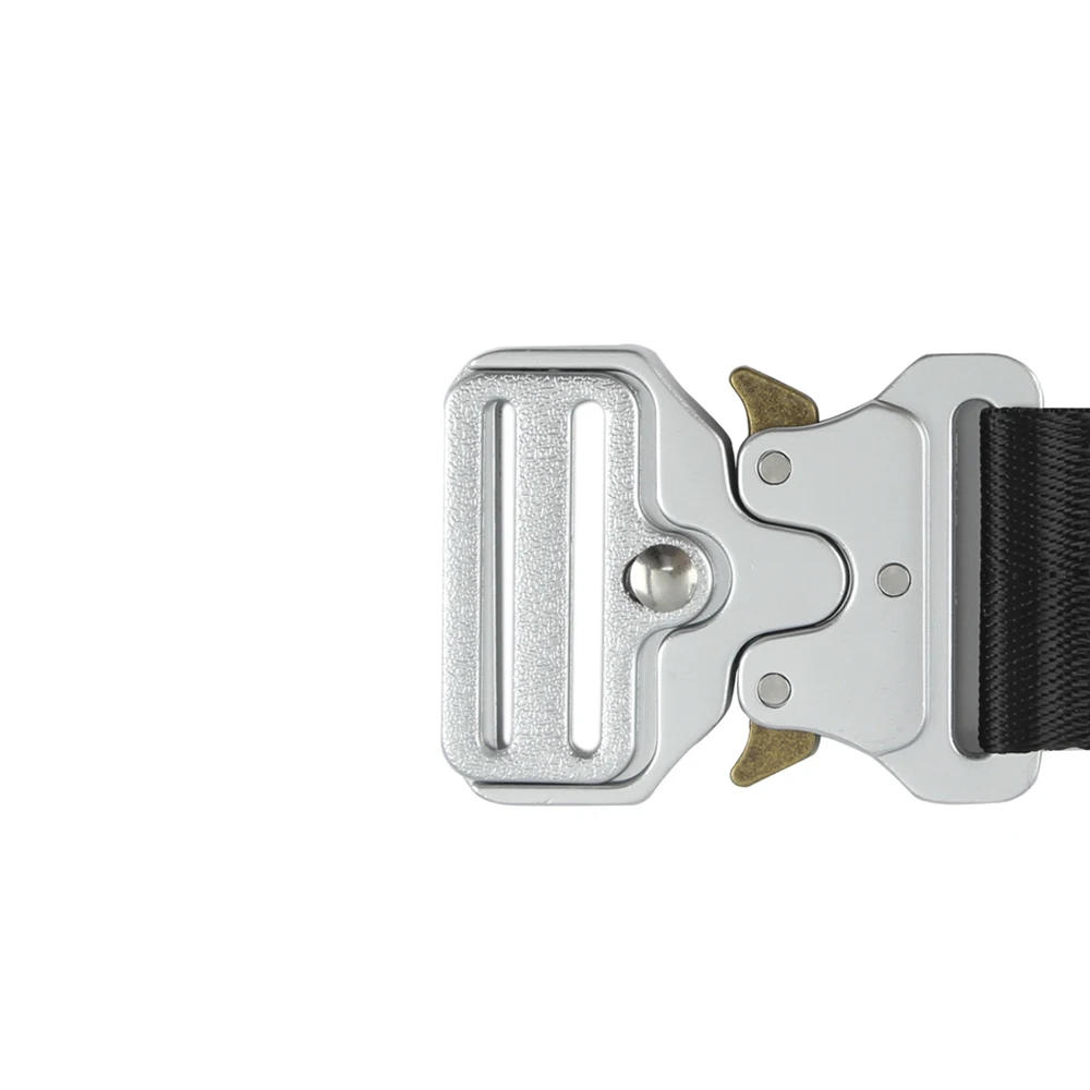 Black nylon braided belt with safety socket and zinc alloy cobra buckle, universal belt for both men and women