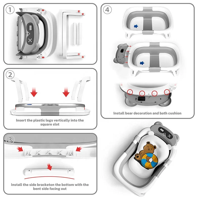 New Born Plastic Baby Bathtub Real-Time Temperature Sensing Portable Foldable Baby Bath Tub