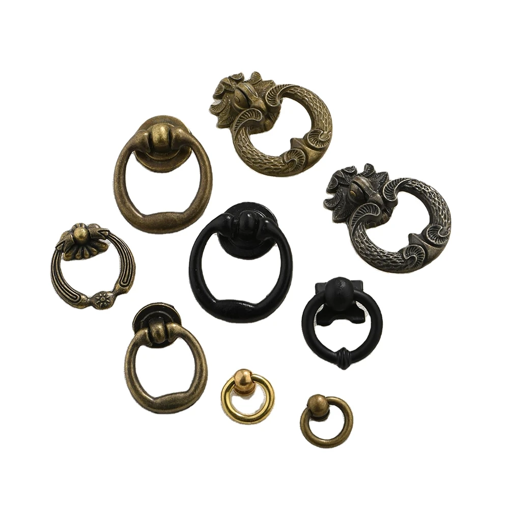 AIMINO Vintage Zinc Alloy Door Handle Kitchen Cabinet Handles Copper Pull Ring Round Handle And Knob for Wardrobe