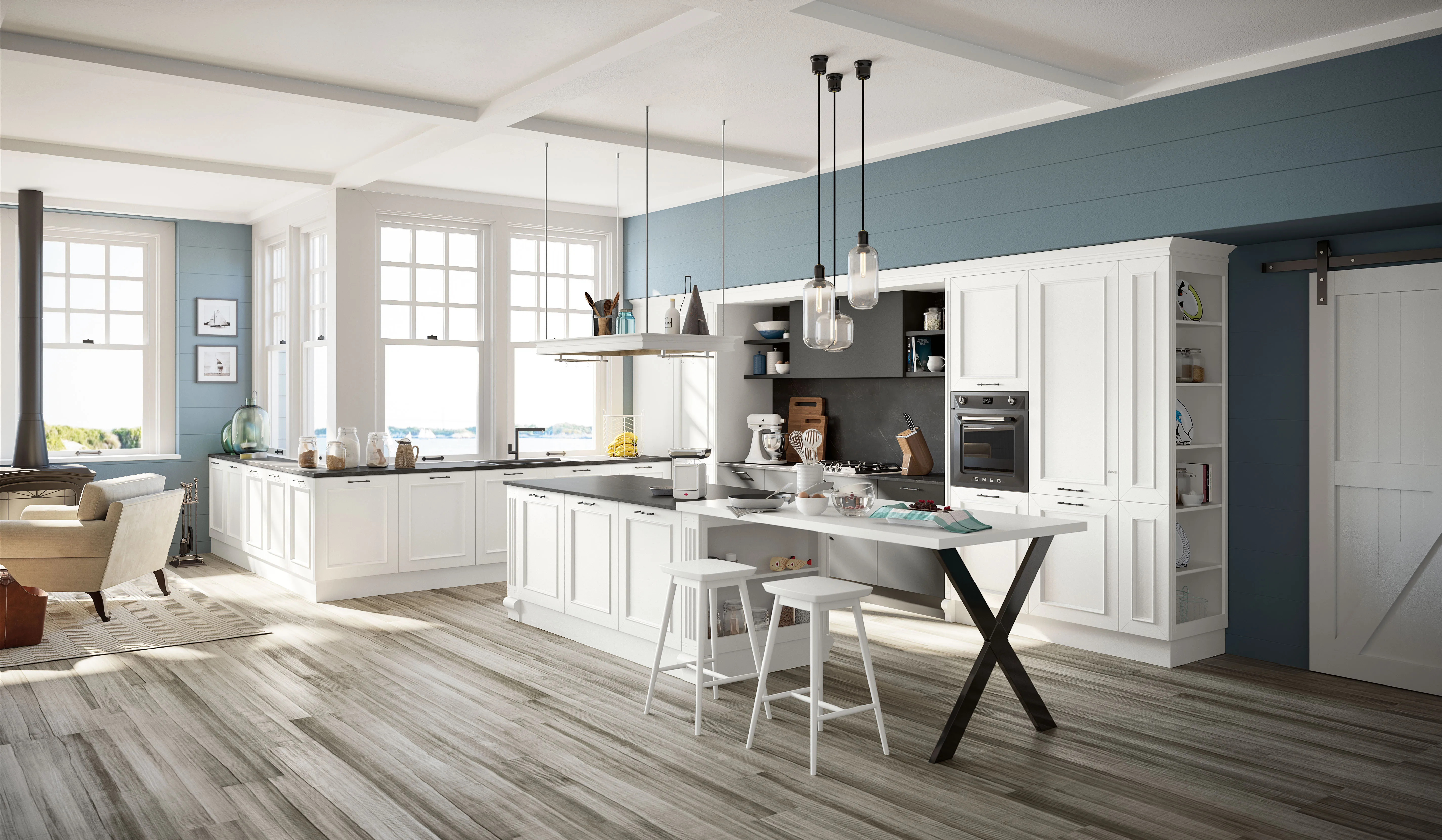 project design L shape flat pack kitchen cabinet