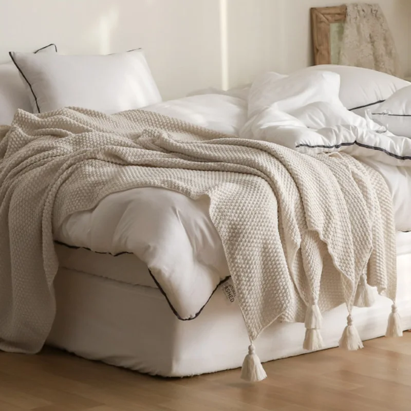 Vbg003 Summer Soft Quilt Solid Pattern Wool Knit Adult Blanket Nap Shawl Bed End Towel Home Sofa Blanket Cotton Adult Blanket