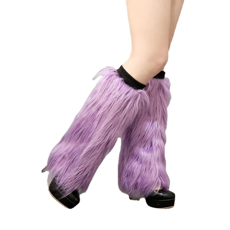 Wholesale high knee fuzzy boot sleeves legging fur winter adult women winter faux fur leg warmers