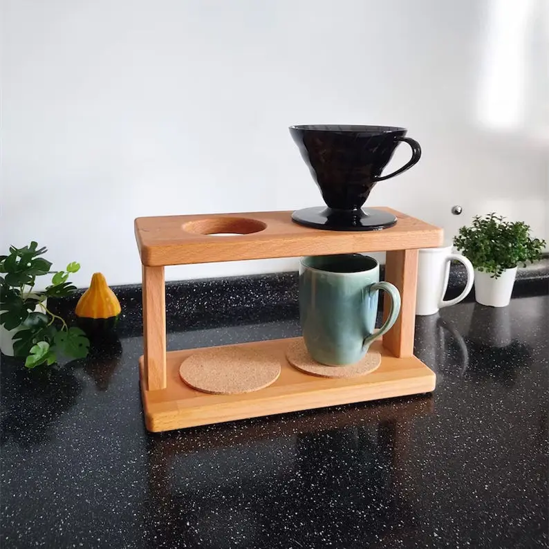 Толстая подставка для капельницы из бука 2 кофейных кружек держатель чашек фильтров