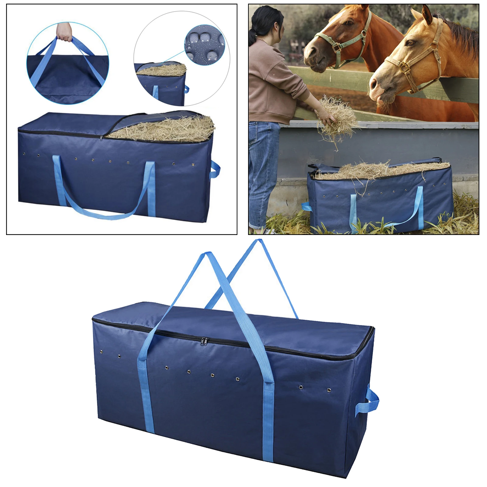 Custom Brand Extra Large Hay Bale Storage Bag For Horses Sheep And Cattle Zippered Tote Hay Bales 600D Oxford Cloth Waterproof