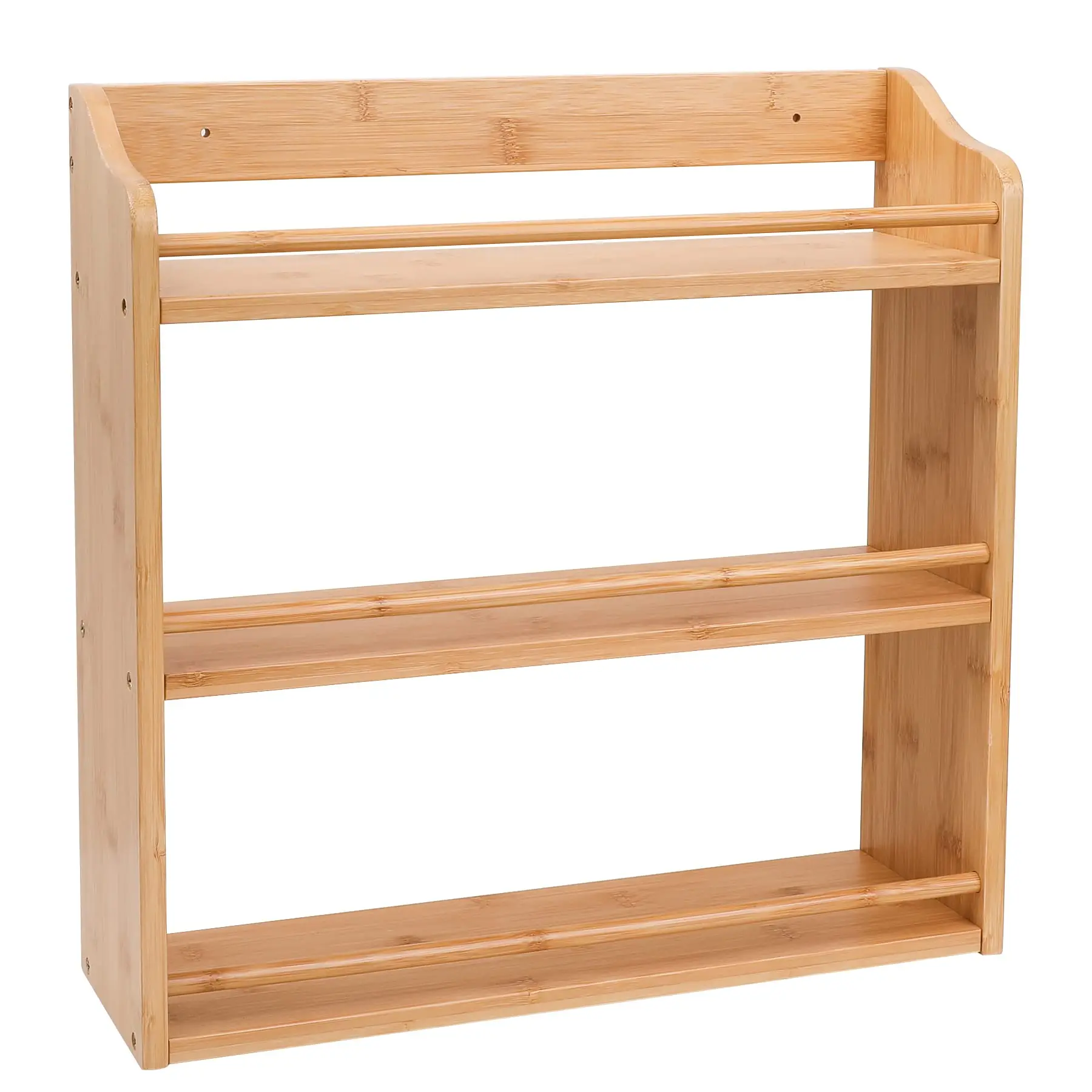 Custom Wood Spice Display Rack Standing Jar Seasoning Organizer 3 Tier Bamboo Shelf For Kitchen Cabinet Glass Jar Organizer