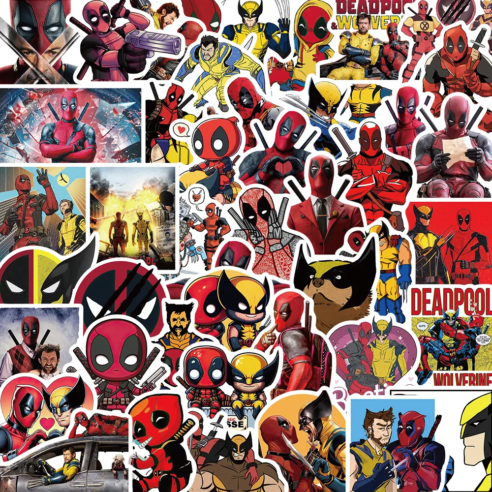 50 Pcs Cartoon Deadpool and Wolverine Graffiti Stickers Guitar Notebook Luggage DIY Waterproof Stickers for kids