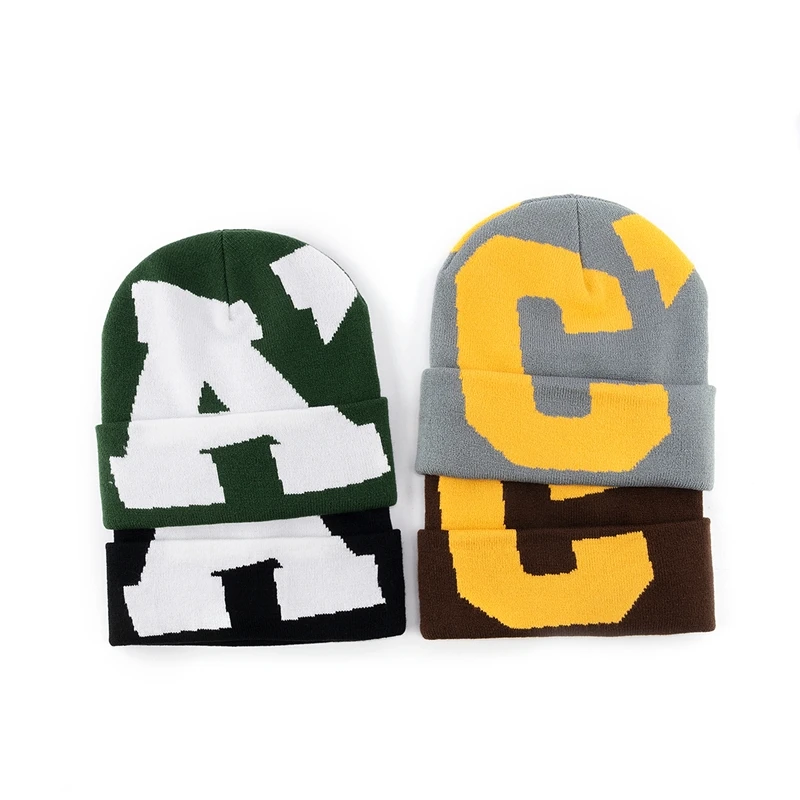 Wholesale Customize Logo Knitted Winter Hats Graphic Unisex Printing Jacquard Beanie Hats Custom