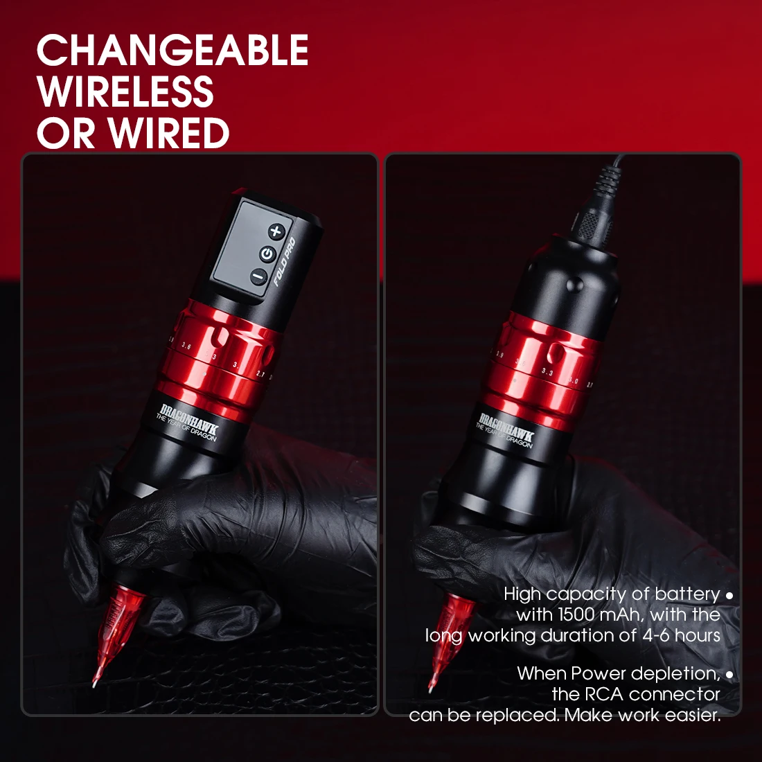 Mast Fold Pro of Dragon Wireless Tattoo Machine Rotating Coreless Motor 7 stroke length 2.4-4.2mm suitable for tattoos & SMiP
