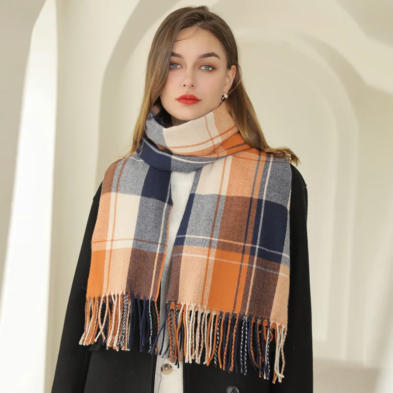 Super soft lambswool cashmere scarf classic check plaid wool scarf fluffy cheap winter scarf