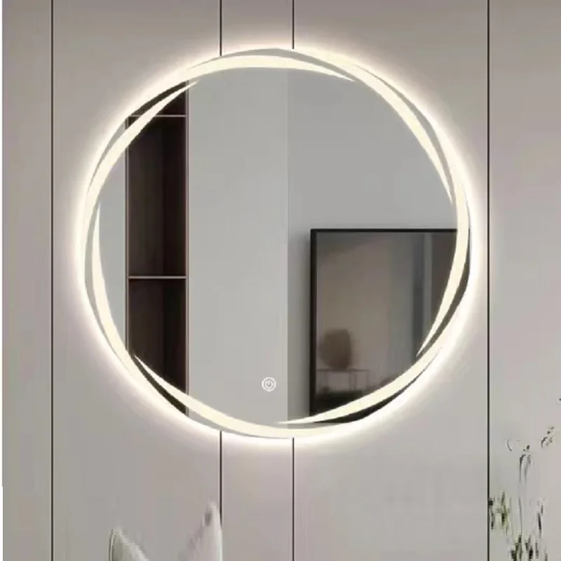 Defogging illuminated large bathroom mirror touch screen control Modern Smart led Round Wall Hanging mirror