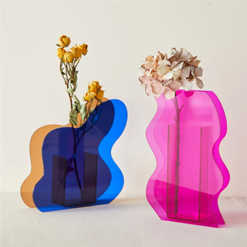Nordic colorful Acrylic Vase Sun Dawn Minimalist Geometric Art Vase Vases For Home Decor Desktop Flower Arrangement Decoration