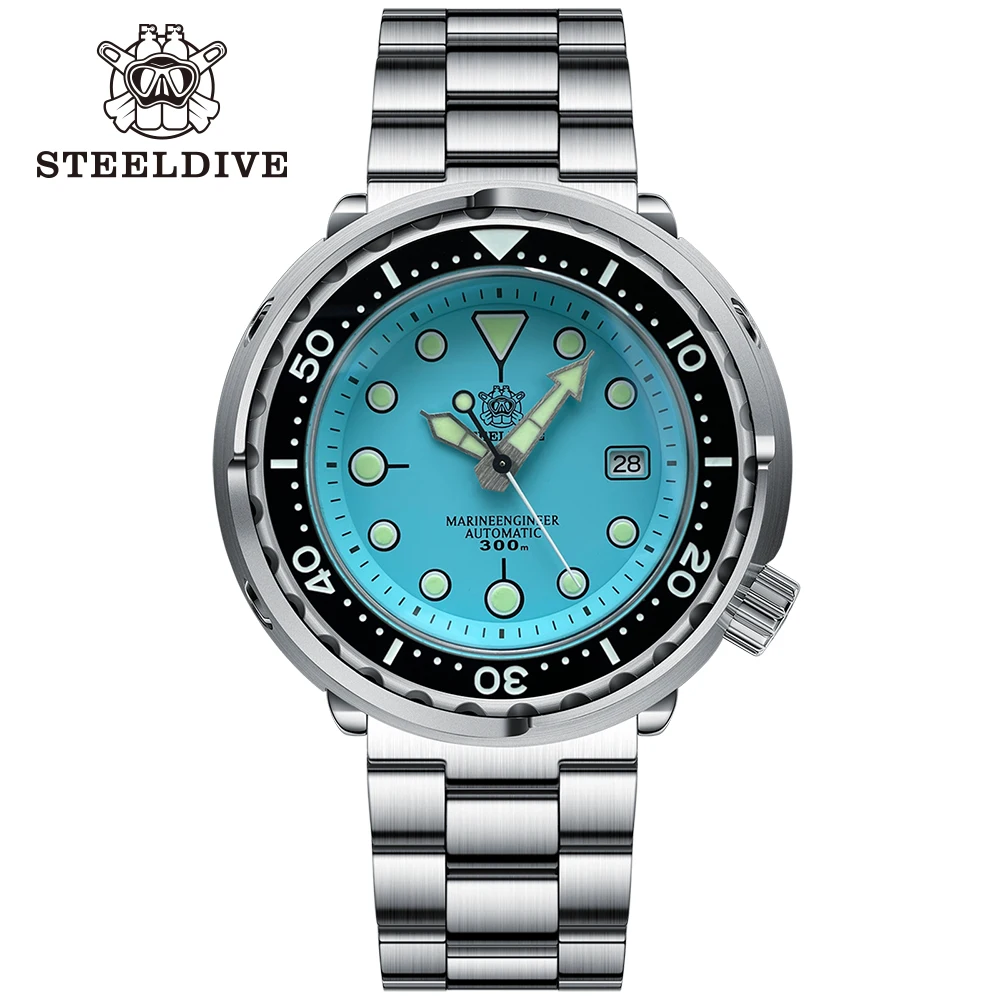 Бирюзовый циферблат! SD1975 STEELDIVE 316L нержавеющая сталь стерильные японские NH35A автоматические часы для дайвинга 30 атм