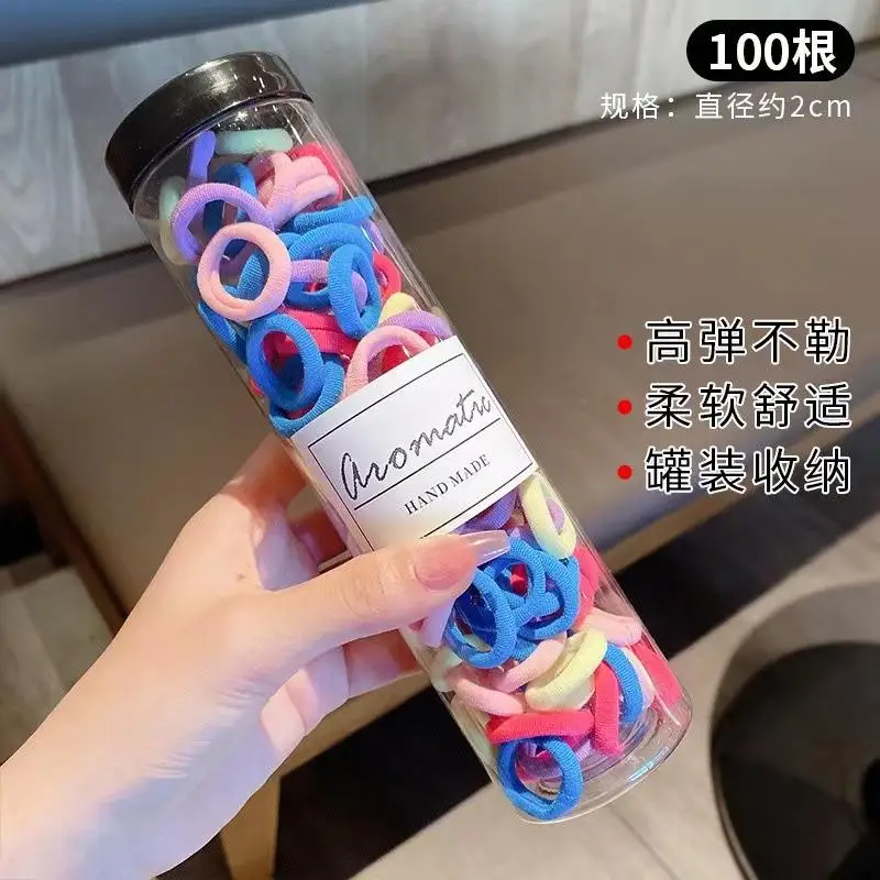 Discount Promotion New Customers 100 Strings A Can Korean Sweet Colorful Nylon High Elastic Head Rope Seamless Band Hair Ties