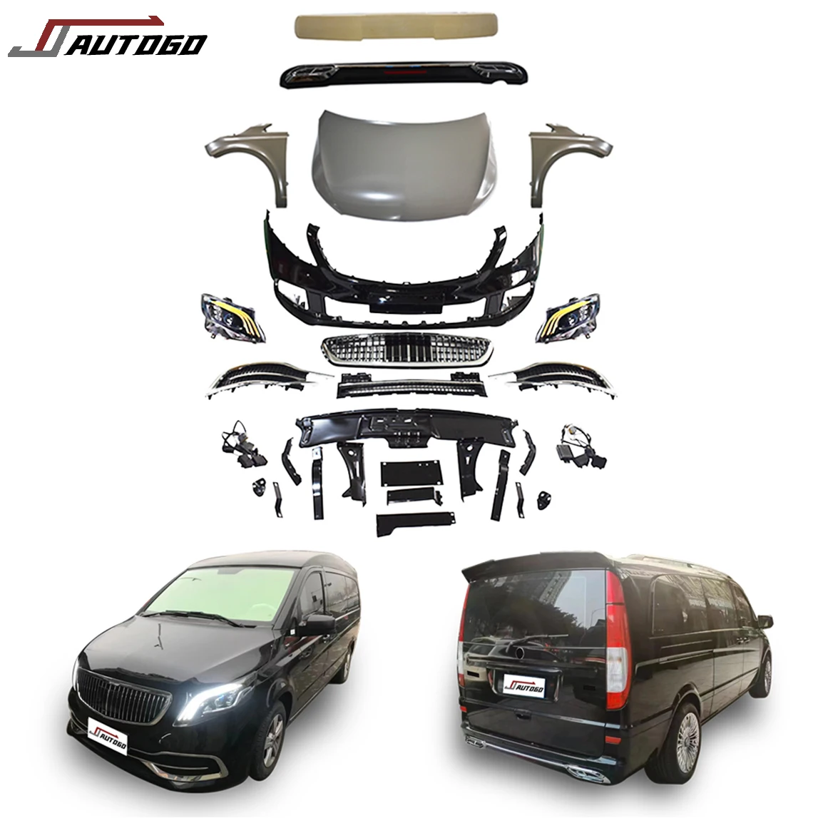 Car Bumpers Facelift For Mercedes-Benz Vito Metris V-Class Vario Update to Maybach Style 2008-2015 Front+Rear Bumper+Grille assy