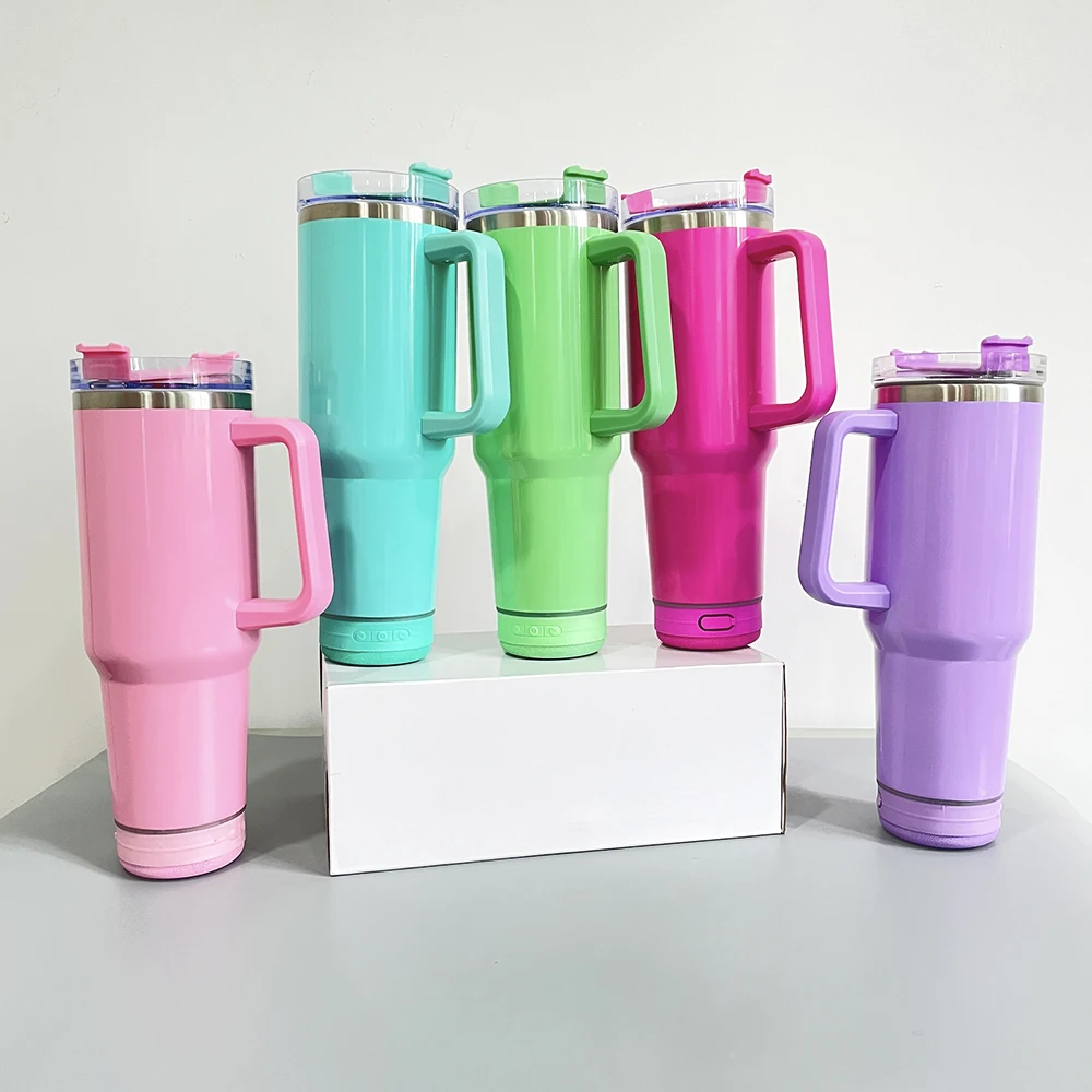 USA warehouse 40oz blank sublimation wireless smart music display player speaker tumbler mugs with handle and straw travel mug
