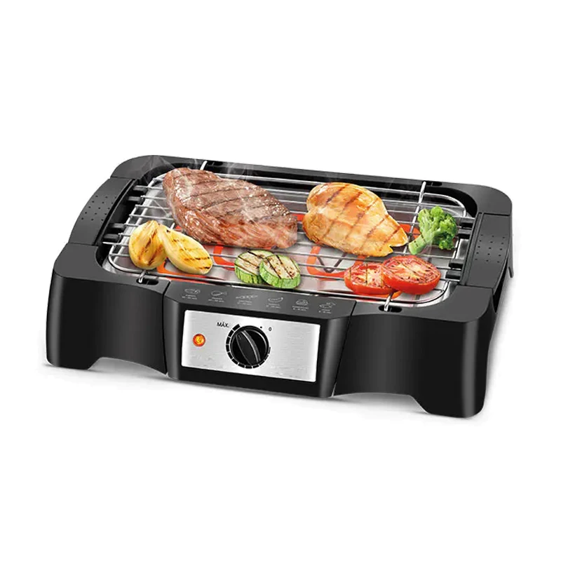 Mini electric barbecue grill smokeless indoor bbq grill with detachable grill grid