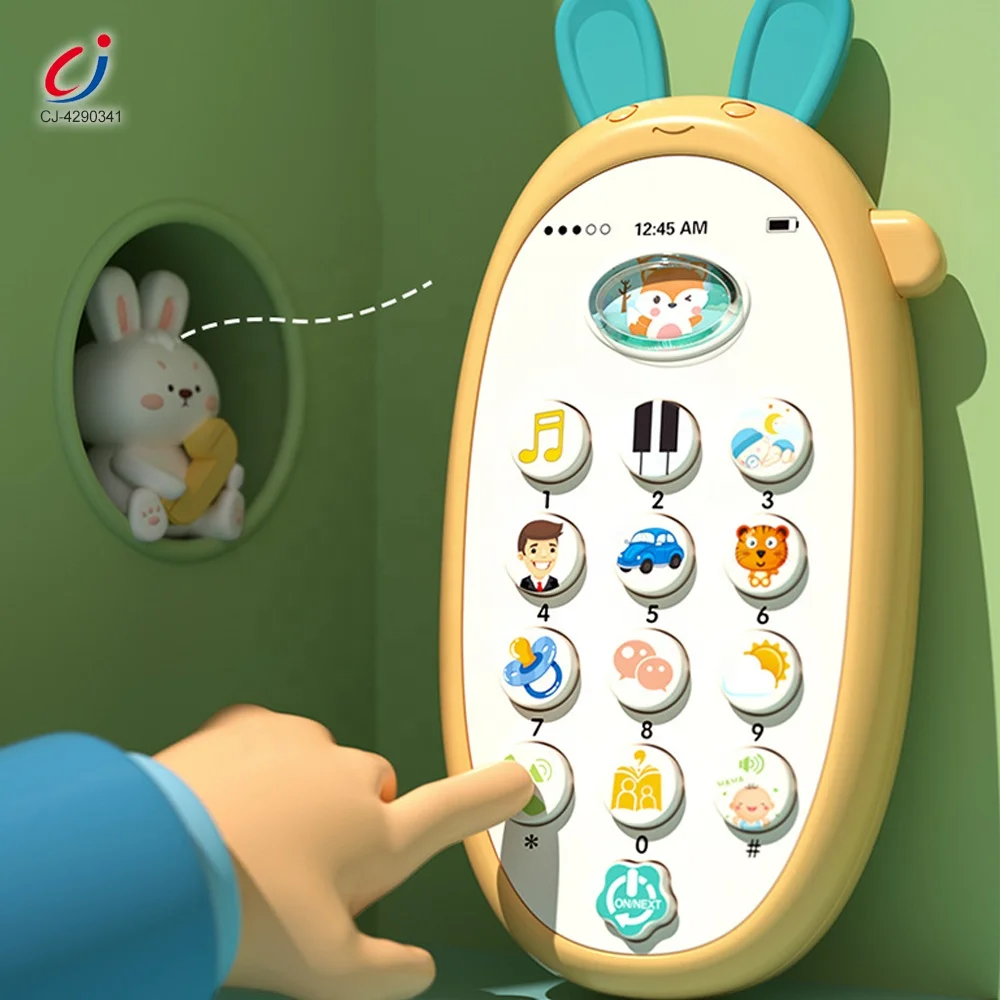 Chengji baby cellphone toy early educational electronic music lighting cute rabbit soft silicone learning toy phone for children