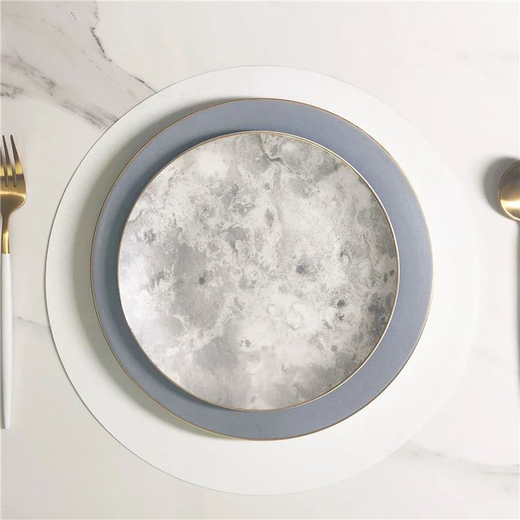 Unique design moon texture gold rim porcelain cake dessert pasta plate for dinner