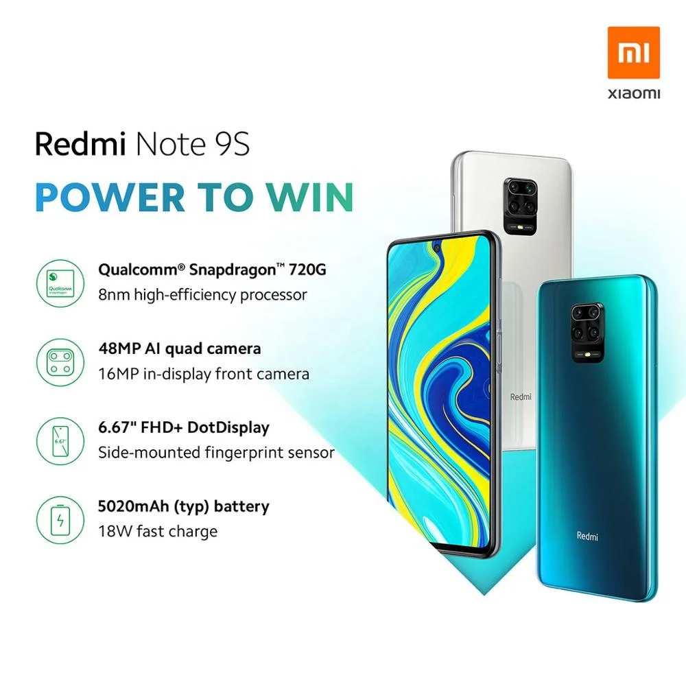  Мобильный телефон Xiaomi Redmi Note 9S 128 ГБ 64 глобальная версия Восьмиядерный процессор Snapdragon 720G 5020 мАч четыре камеры 48