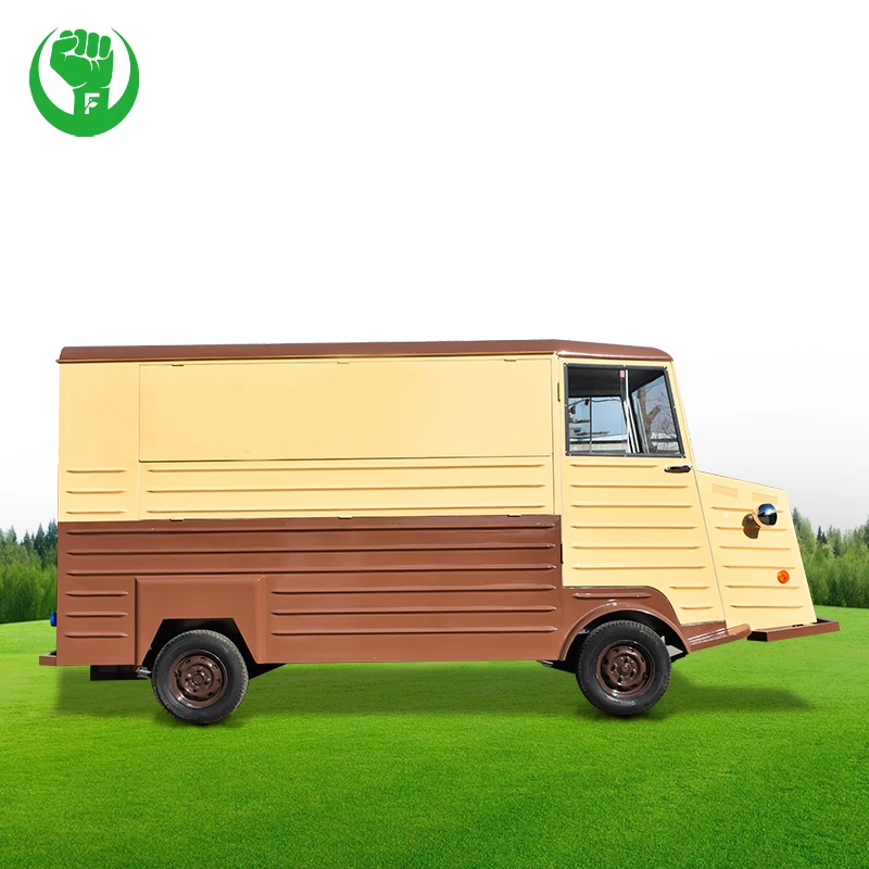 Street fast food enclosed french fry food truck german food truck green truck cafe