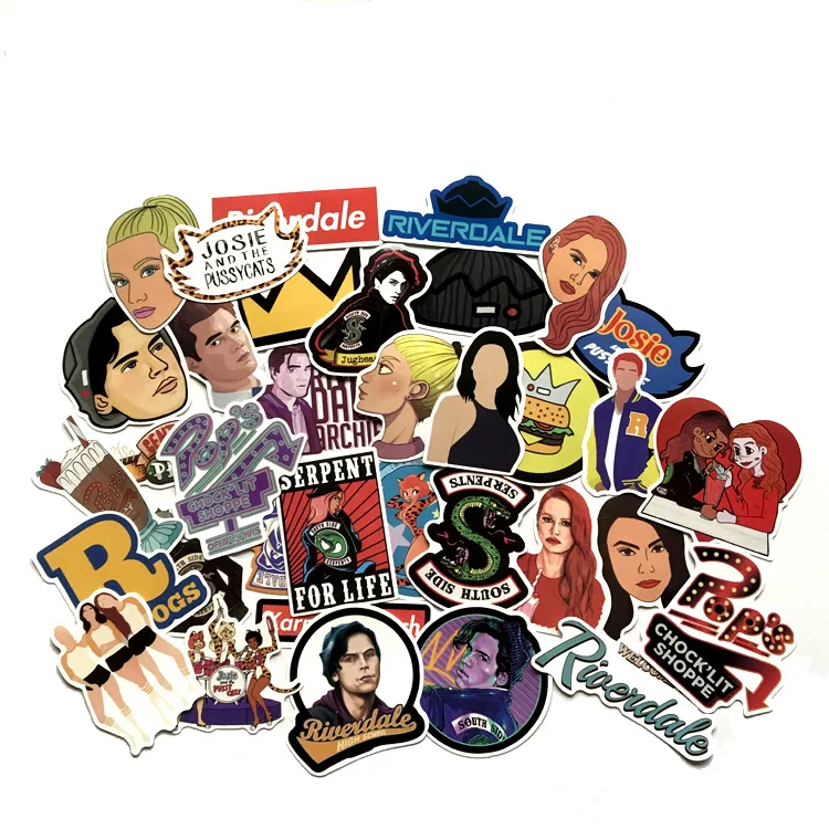 35Pcs/Set Riverdale Graffiti Stickers U.S. Drama Series For Luggage Laptop Car Skateboard Guitar Fridge Decal Toy PVC Waterproof