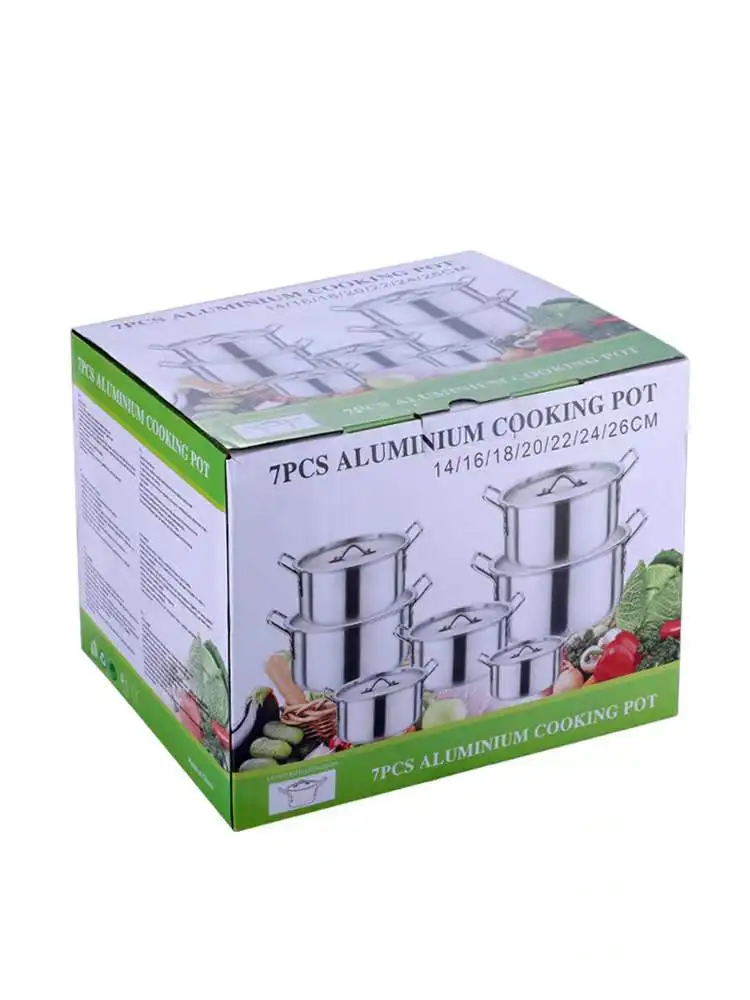 Hot sale Aluminum 7pcs stockpot Cookware sets double handle with Lid