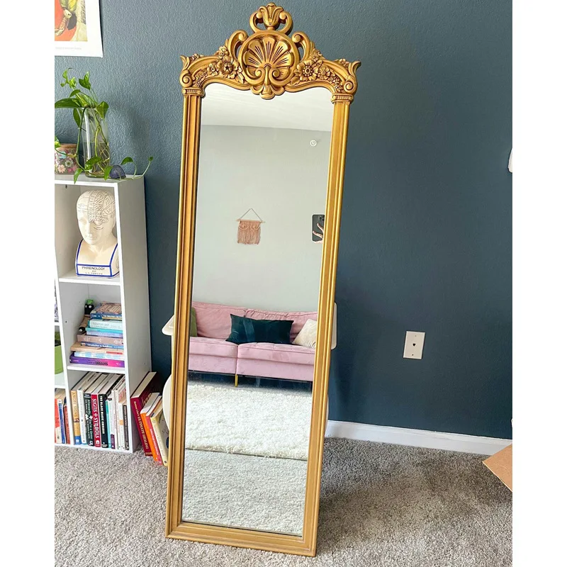 French retro court Baroque dressing standing floor mirror carved carving frame mirror bedroom decor
