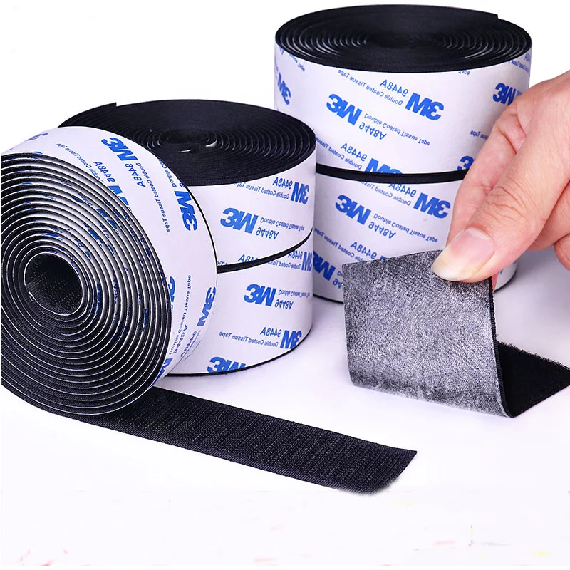 Sticky Back Strips Adhesive Fastener Heavy Duty Black Hook and Loop Tape Roll