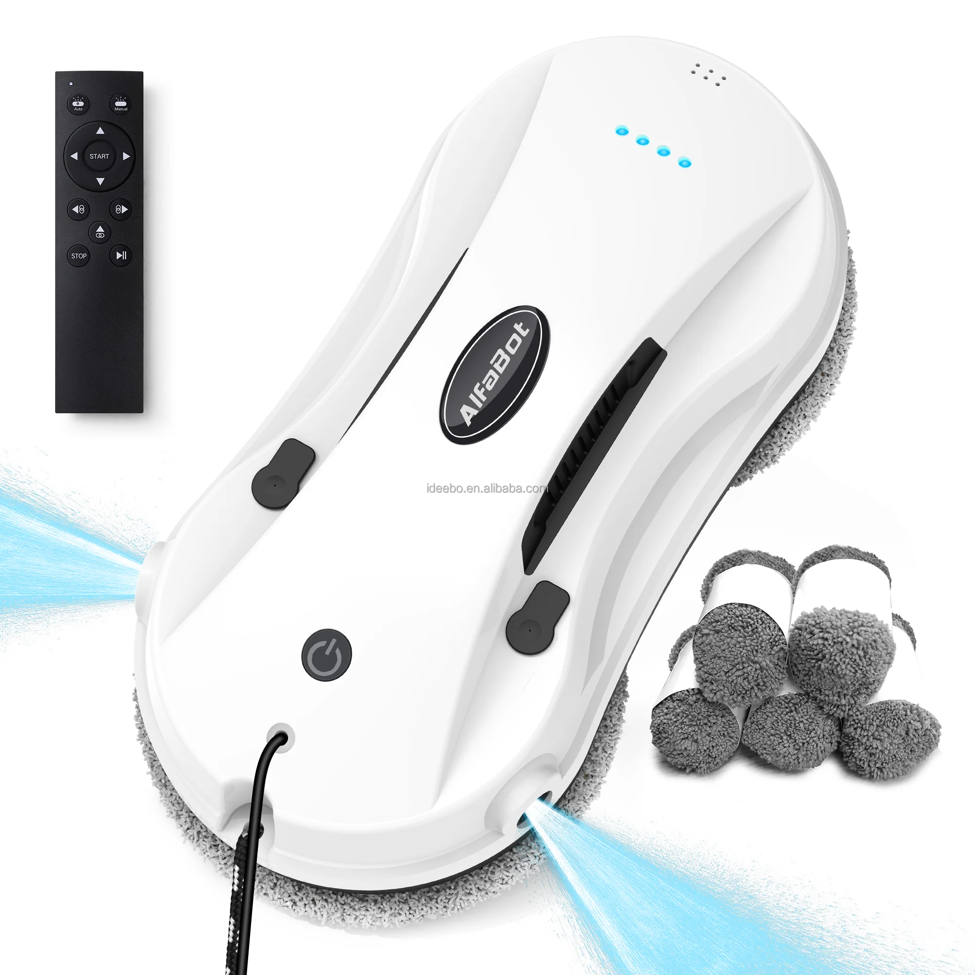 Custom package 56ml water tank robot glass cleaner microfibre mop wet dry automatic window cleaner with safety ropes