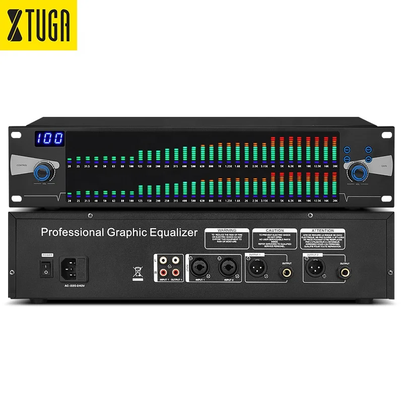 Professional DJ System New 2U Dual 31 Bands Audio  Effect DSP Processor Graphic Digital Equalizer for Stage Home Karaoke