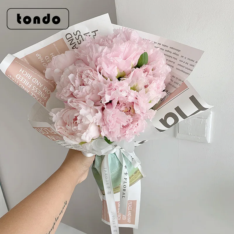 Tondo 58x52cm bouquet wrapping paper vintage color english newspaper pictorial flower shop bouquet gift packaging materials