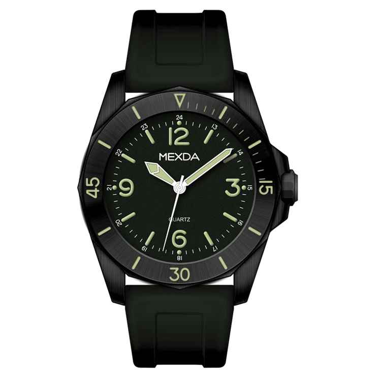 Mexda Brand High Quality Quartz Movement Mineral Glass 5atm Water Resistant Customized Sports Black Men Wrist Watch