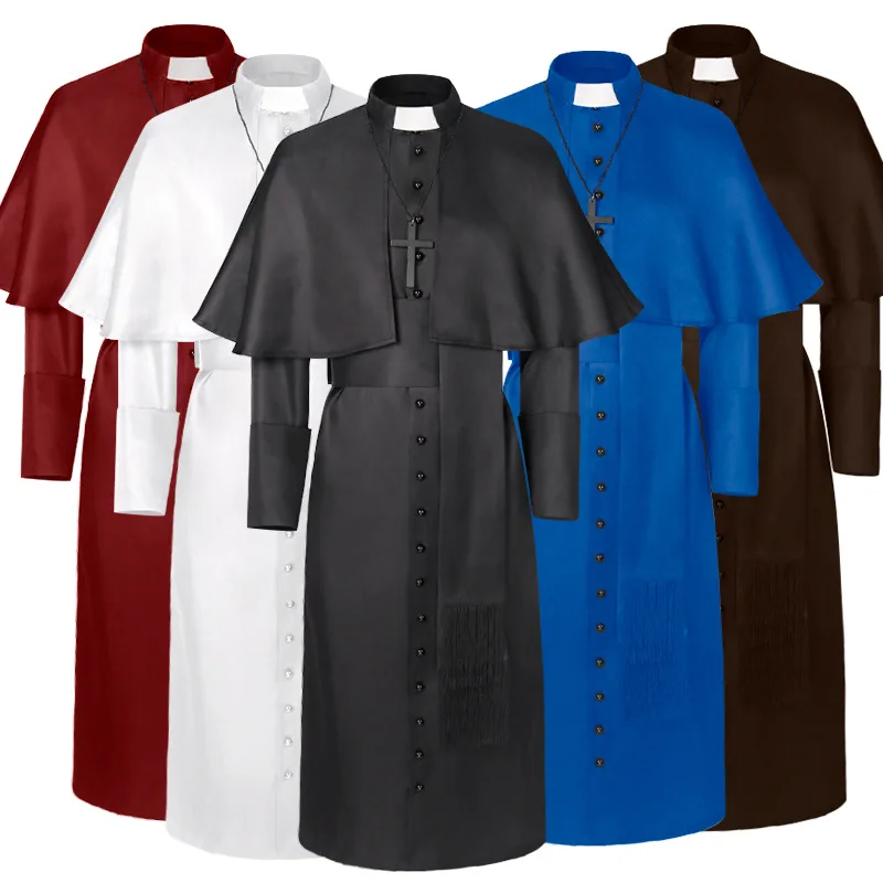 Medieval Priest Costume Catholic Church Religious Roman Pope Pastor Father Costumes Missionary Robe Clergy Cassock