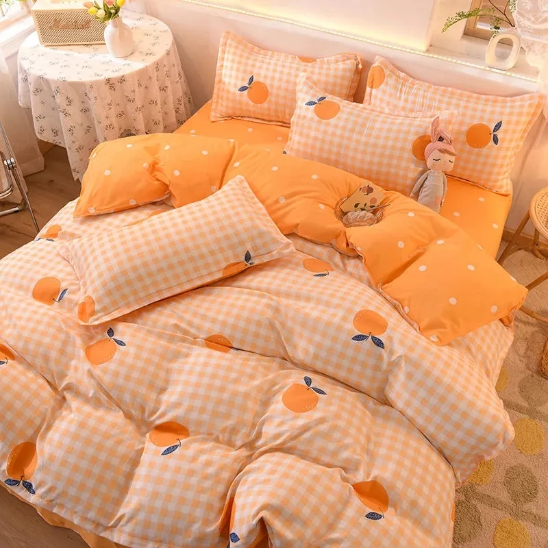 Lovely Double Side Solid Color Flat Fitted Comfort Bed Sheet Pillowcase Comforter Teenage Duvet Set