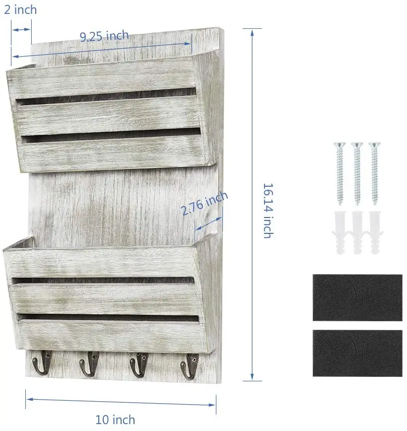 
Mail Sorter Wall Mount 2-Slot Mail Key Holder Organizer with 4 Key Hooks 