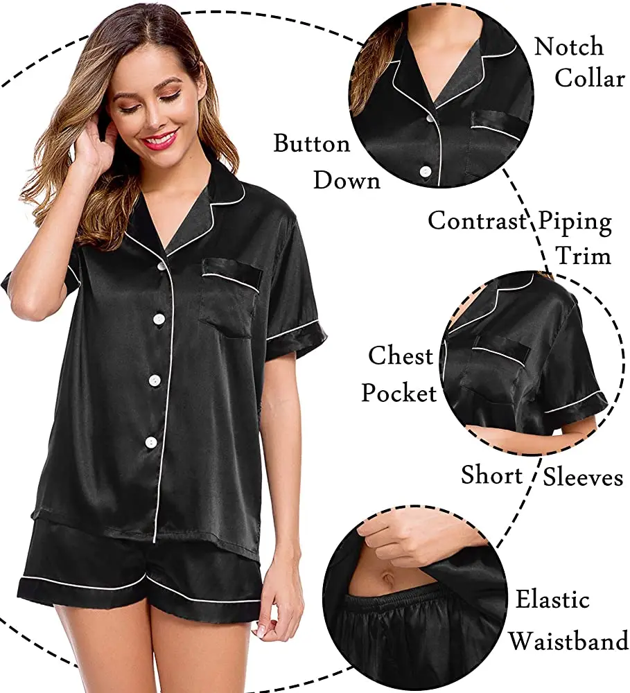 CLS1112-1 custom logos silk pajamas ladies night two pieces sleep wear pyjamas 2 piece shorts set women clothing 2023 summer