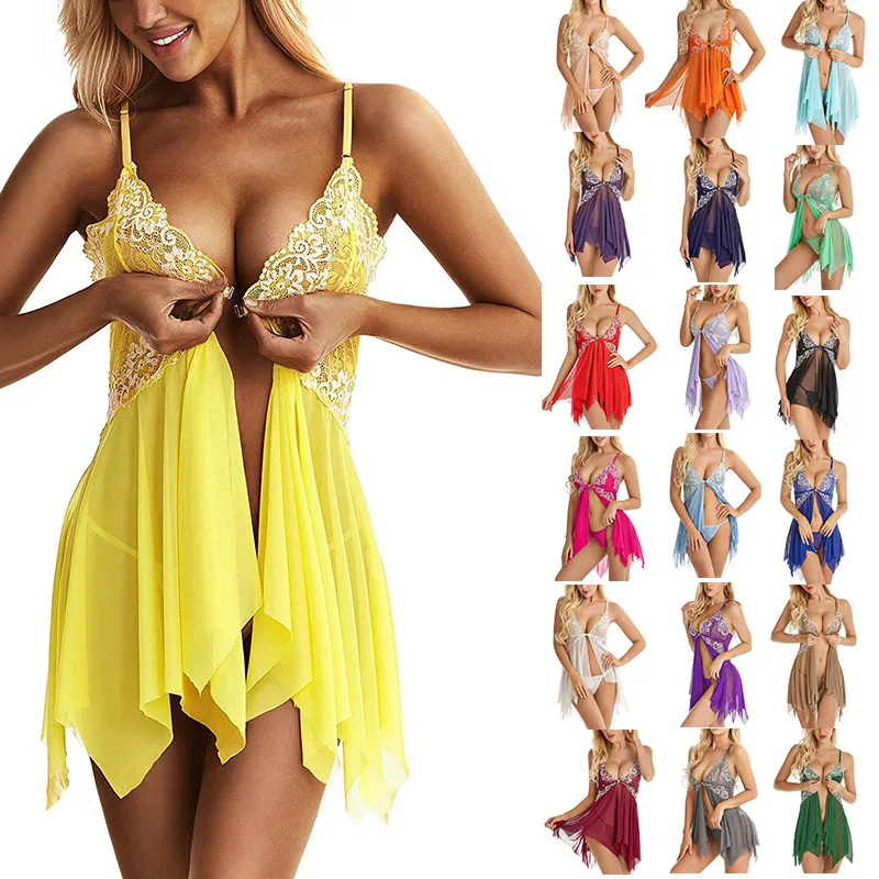 Plus Size Erotic Mesh Sheer Night Dressing Gown Sexy Long Nightgown Sleepwear Nightie Lingerie Large Women