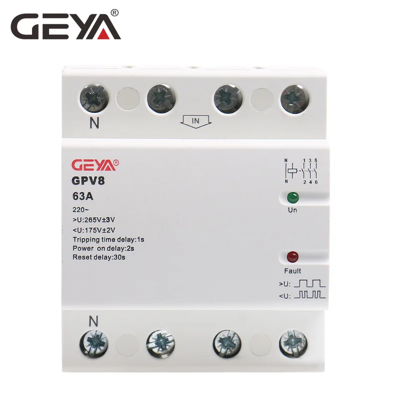 GEYA GPV8 Din Rail Auto Voltage Protector Over and Under Voltage Protection Device