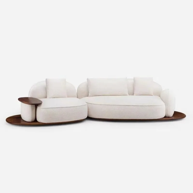 Italian Island shape sofa Modern Cream Villa large solid wood curved velvet sofa Living room White boucle fabric upholstery sofa