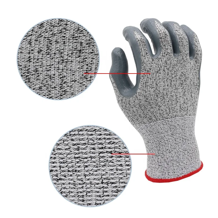 HB SAFETY F CN312 13gauge level 3 nitrile coated cut resistant safety gloves good grip construction workers everyday use