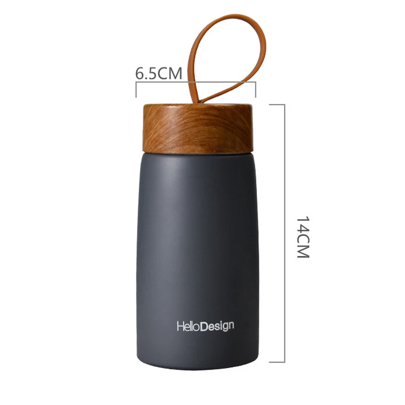 FX Factory stainless steel Mini student water bottle with custom logo Portable wood grain thermos cup with wood lid