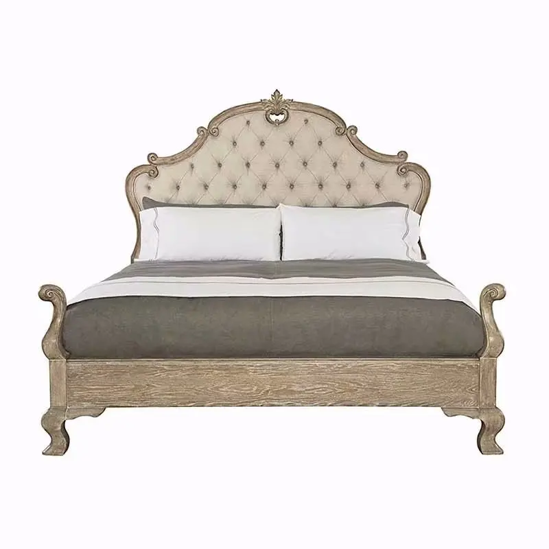 French bedroom with high - end stylish oak double bed