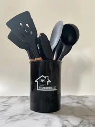 Non Toxic 12 pcs Cooking Tools Kitchenware Cocina Spatula Silicone Kitchen Utensils Set With Wooden Handles