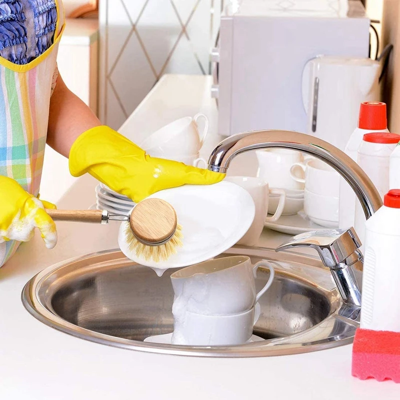 Eco-friendly Kitchen Cleaning Brush Dish Washing Brush Beech Wood Long Handle Sisal Dish Brush