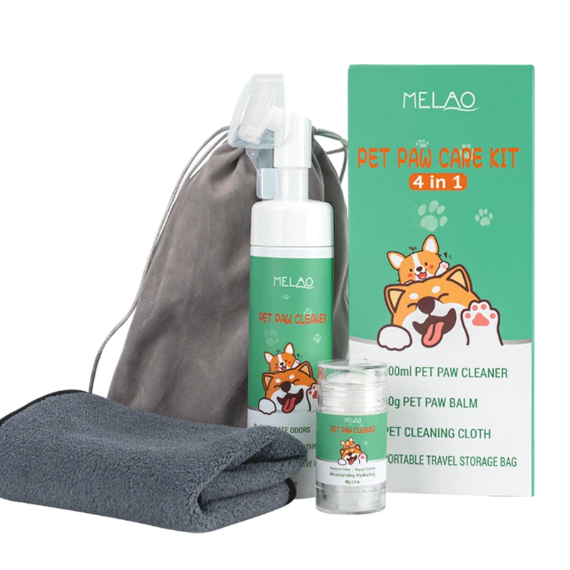 Pet Paw Care 4 in 1 Set Natural Ingredients Rinse-Free Dog Cat Paw Deep Cleanser Paw Cleaner Foam Pet Shampoo With Dog Brush
