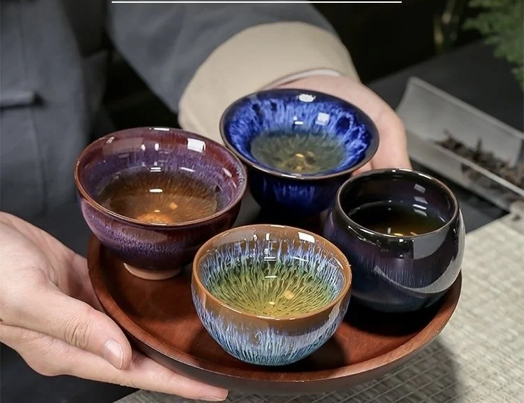 2024 Blue Color Glazed Ceramic Cup Tea Cup For Japanese Cuisine Sake Wine Retro Ceramic Tea Set Small Tea Cup