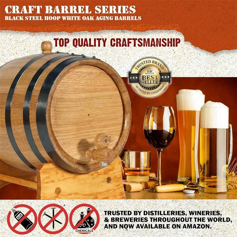 Oak Aging Barrel Home Alcohol Distiller Whiskey Wine Barrel Furniture Oak Aging Barrel with Wood Stand