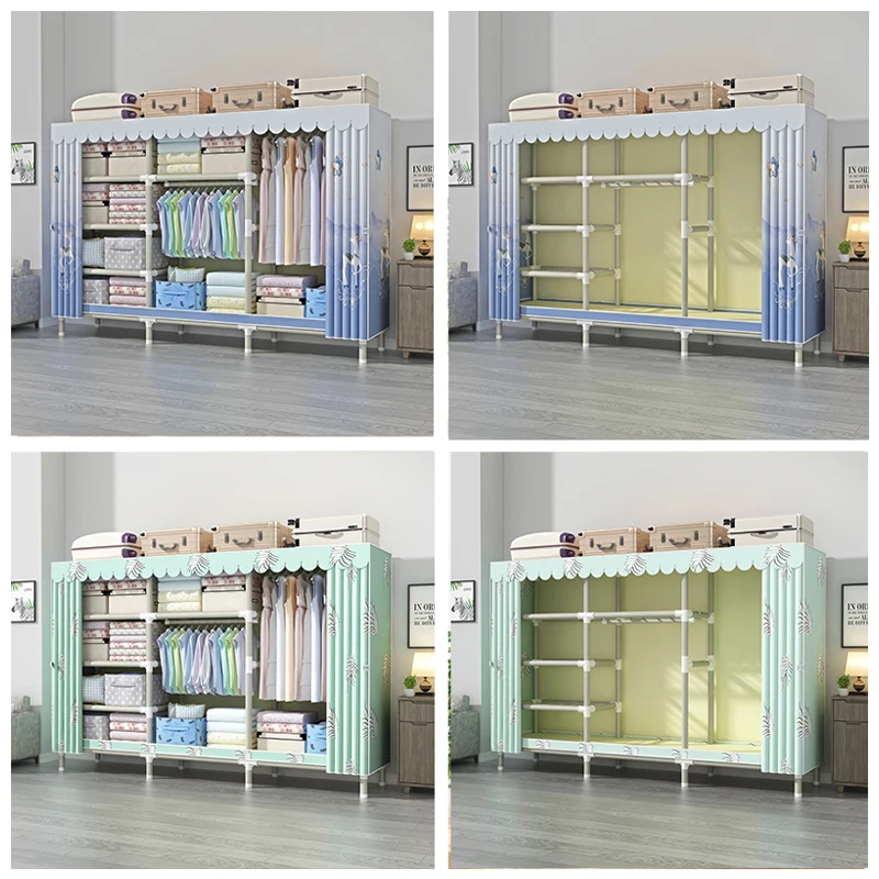 Wholesale and Custom Closet Clothes Organizer Wardrobe Household Movable Coated Steel Wardrobe and Closet with Hanger