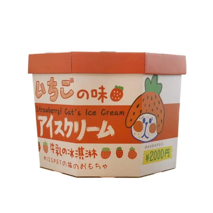 Cat Scratch Cardboard House Foldable Easy To Transport Cat Scratcher Ice-cream Box Cat Toy