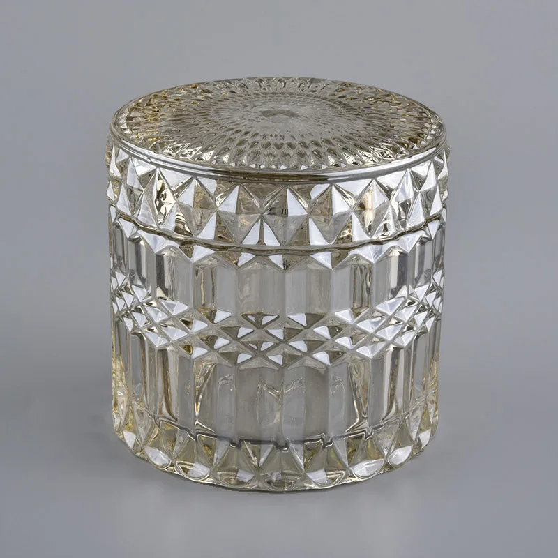 Hot sale amber geo cut 250ml glass candle holder with matched glass bottle for supplier